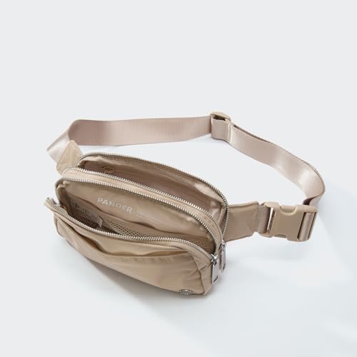 Pander Everywhere Belt Bag for Women, 5 Zipper Pockets Nylon Crossbody Fanny Pack Purse (Raw Linen). - color: Raw Linen