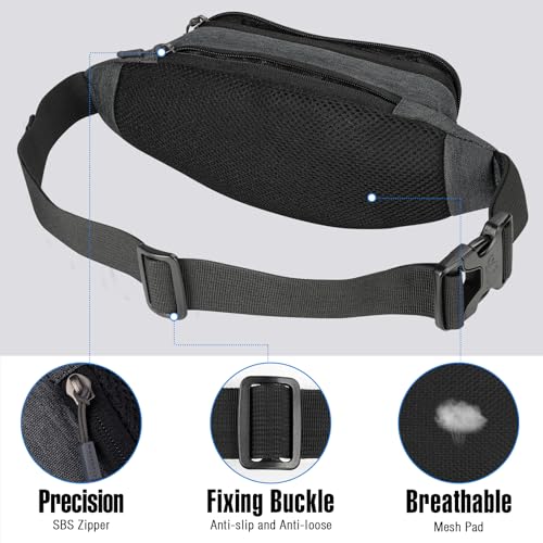 WATERFLY Fanny Pack Waist Bag: Small Hip Pouch Bum Bag Fannie Pack Phanny Fannypack Waistpack Bumbag Beltbag Sport Slim Fashionable for Jogging Hiking Hiker Woman Man - color: B-Grey