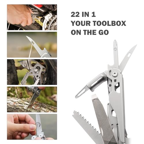 PERWIN Multitool Stainless Steel Multi-Tool Pliers 22-in-1 with Safety Locking, Pocket Knife, Bottle Opener, EDC Equipment With Pocket Clip for Survival, Camping, Hunting and Hiking. - color: Silver, size: 22 in 1
