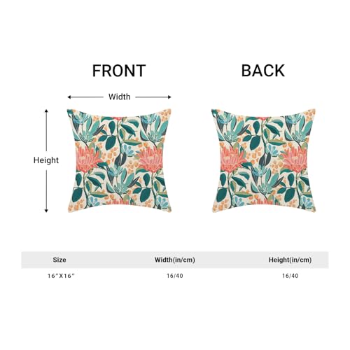 Summer Floral Pillow Covers 16x16 Set of 2, Green Coral Orange Flower Leaves Decorative Throw Pillows Farmhouse Linen Outdoor Cushion Case for Home Couch Sofa Decor - color: Outdoor Flower2, size: 16" x 16" (Pack of 1)