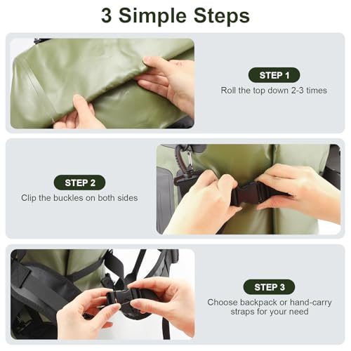Waterproof Duffel Bag, 70L Large Motorcycle Dry Backpack, Heavy-Duty Roll Top Waterproof Luggage Duffle Bags with Straps & Handles, Waterproof Gear Bag for Kayaking, Rafting, Camping, Motorcycle