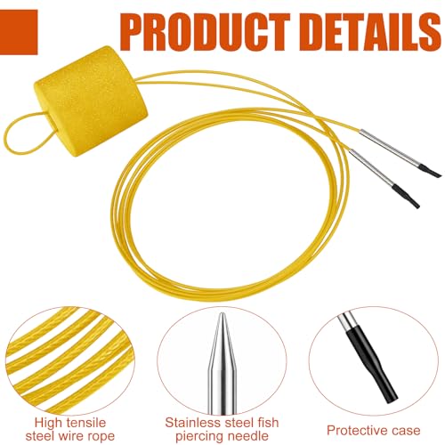 2 Pcs Fishing Stringer Heavy Duty with Float, Fish Stringer System, 15 ft 550lbs Fishing Holder with Metal Needle, Durable Rubber for Caught Fish Freshwater Saltwater Angling - color: Yellow
