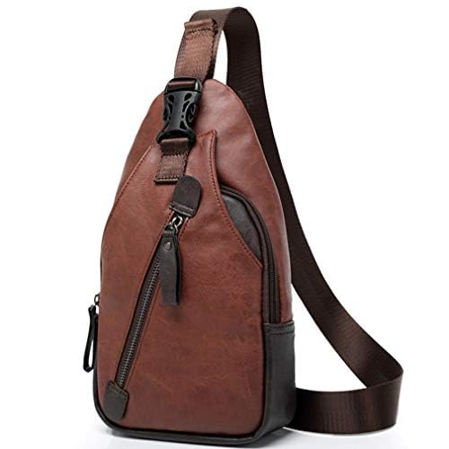 Hebetag Leather Sling Bag Crossbody Backpack for Men Women Travel Outdoor Camping - color: #23brown