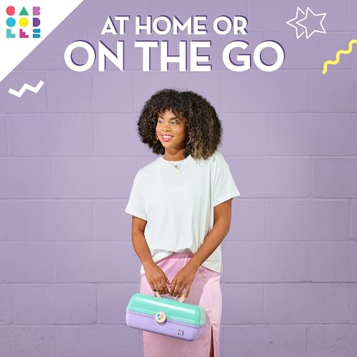 Caboodles On-The-Go Girl Makeup Box, Seafoam on Lavender, Hard Plastic Makeup Organizer Box, Built-In Mirror, Secure Latch for Safe Travel, Spacious Storage for Large Items - color: Seafoam over Lavender