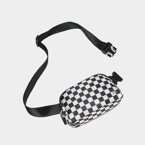 Pander Two Way Zipper Fanny Pack Nylon Everywhere Belt Bag for Women, Water Repellent Waist Packs, Crossbody Bags with Adjustable Strap (Checkered Black) - color: Checkered Black