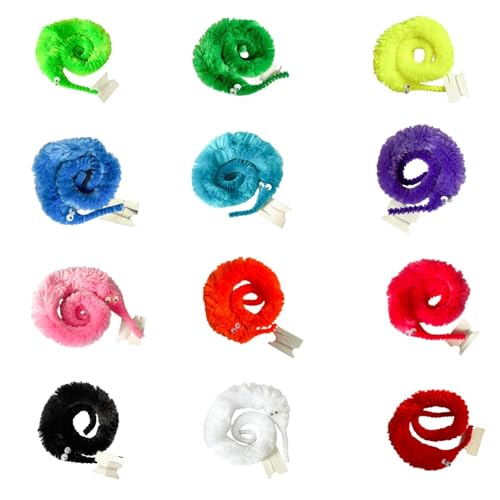 GlyinnHe 24 Pcs Magic Twisty Worm Wiggly Twisty Fuzzy Worms on a String Magic Worm Toys for Party Favors, 12Colors