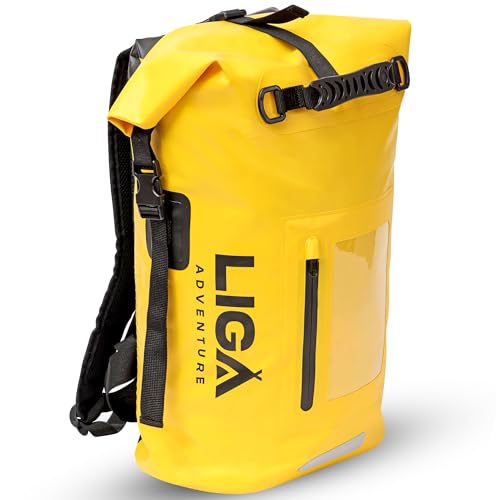 LIGA Waterproof Duffel Bag – 30L – Heavy Duty Roll-Top Closure – Fully Waterproof – Cushioned Comfort – Dry Bag for Hiking, Kayak, Travel, Biking, Camping, Fishing (Yellow) - color: Yellow