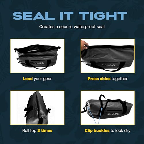 Malo’o Waterproof Dry Duffel, Heavy-Duty Roll Top Waterproof Gear Bag with Shoulder Strap & Molle Loops, Marine Duffel for Kayaking, Boating, Camping, Beach & Travel, Black, 60L - color: Black, size: 60L