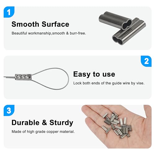 AGOOL Mini Copper Double Barrel Crimp Sleeves Kit - 300pcs/box High Strength Brass Copper Crimping Loop Sleeve Fishing Line Tube Connector Kit, Size 0.8-2.6mm - style: 300pcs(0.8-1.8mm)