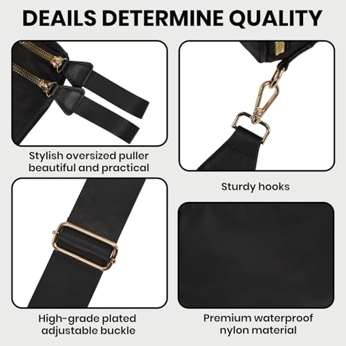 Crossbody Bags for Women, Checkered Bum Bag Crossbody, Spacious Nylon Shoulder Handbag Mom Bag (black) - color: black