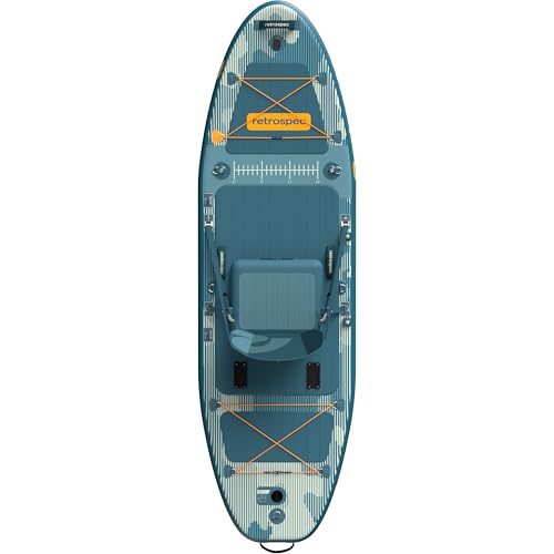 Retrospec June Nano Kids Inflatable Fishing Paddle Board SUP Kayak: 9'6" Hybrid Paddleboard with Rod Holders, Removable Seat - Lightweight Portable Youth Fishing Board - color: River Rock