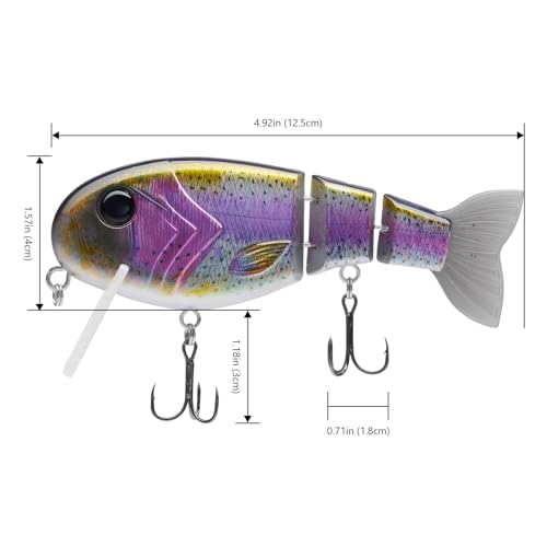 BASSROCK Topwater Fishing Lures for Bass Pike Salmon Floating Swimbait Jointed Crankbait Freshwater Saltwater 4.9in/1.76oz RK1001 - color: Pink Back, size: 4.9in/1.76oz