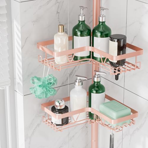 DAOYA Corner Shower Caddy Tension Pole - 4‑Tier Adjustable Shower Shelf Organizer Space‑Saving Bathroom Storage for Bathtub or Floor, Apricot - color: Apricot