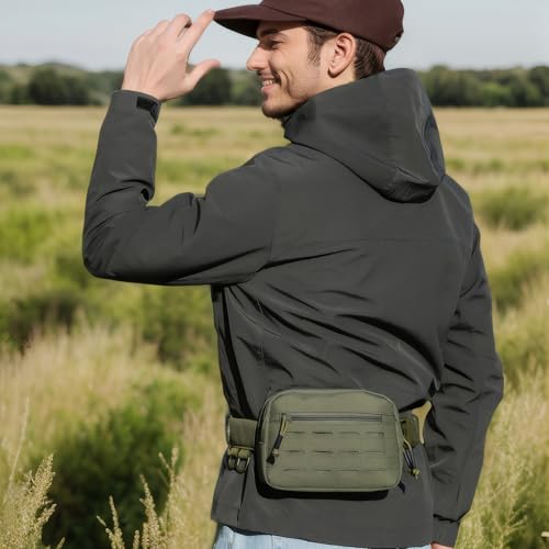 Small Waist Bag Fanny Pack for Men Women, Military Style Belt Bag with MOLLE System, Water-Resistant & Adjustable Strap for Running, Hiking, Festivals, Gym (Green) - color: Green