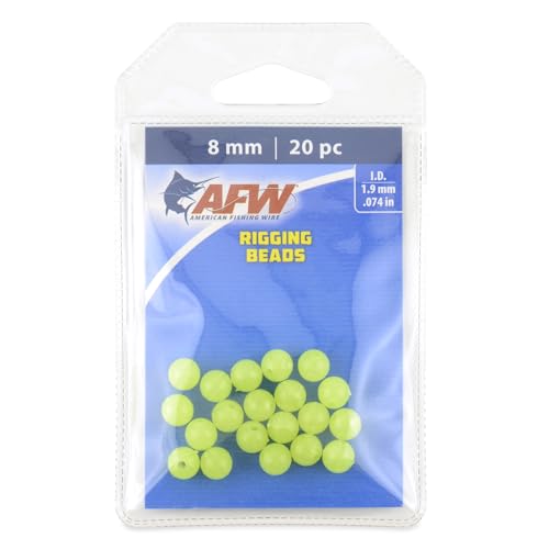AFW Rigging Round Beads – 6mm & 8mm Acrylic Fishing Beads for Saltwater & Freshwater Rigs, Luminescent Green & Red Beads for Bottom Rigs, Catfishing & Fishing Line Beads - color: Luminous Green, size: 8mm - 20 pc