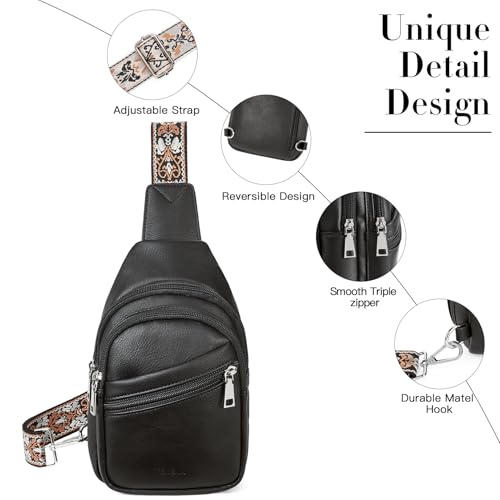Telena Sling Bag for Women Crossbody Bags Purse for Women Vegan Leather Fanny Pack with Adjustable Strap - color: 1-black