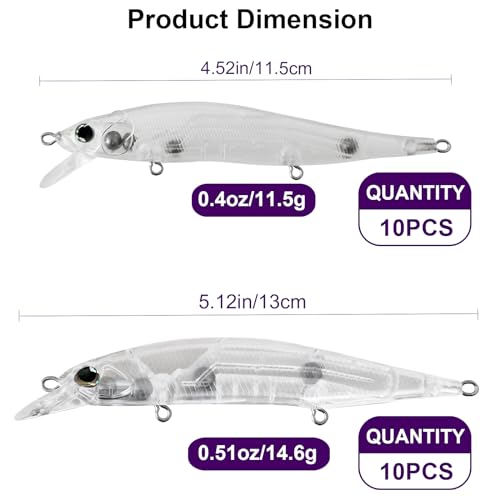 10pcs/20pcs Fishing Blanks Lures Kit Fishing Topwater Unpainted Swimbait Unpainted Crankbaits Hard Baits DIY Lure for Bass Salmon Trout Saltwater and Freshwater - color: E: 20pcs 0.4oz/11.5g and 0.51oz/14.6g