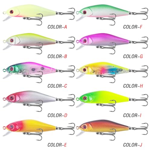 Fishing Lures Large Hard Bait Minnow VIB Lure with Treble Hook Life-Like Swimbait Fishing Bait Popper Crankbait Vibe Sinking Lure for Bass Trout Walleye Redfish - color: 10pcs 6.2cm/5.6g