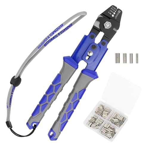 Booms Fishing Crimping Tool Kit: 10.6in Fishing Crimping Pliers with 140pcs Double Barrel Sleeves - Up to 2.2mm Crimper, XW40 - style: Crimper with 140pcs Sleeves