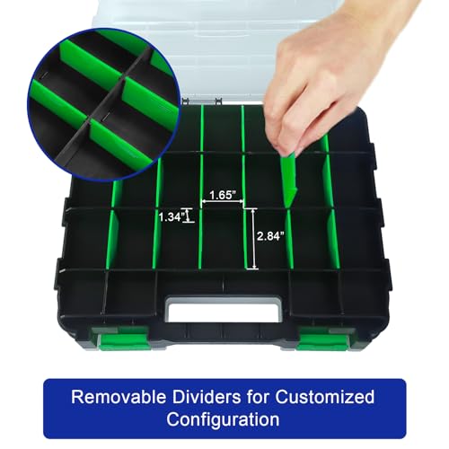 Tools Organizer Box Small Parts Storage Box 50-Compartment Double Side Hardware Organizers with Removable Plastic Dividers for Screws, Nuts, Nails, Bolts, Green - color: Green