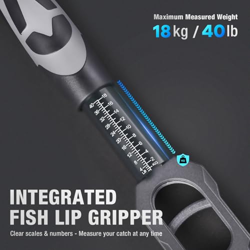 Ghosthorn 12" Aluminum Alloy Fish Lip Gripper with Scale-40lbs Saltwater Fishing Grabber Tool, 360° Swivel Non-Slip Handle, Corrosion-Resistant Fish Holder for Caught Fish, Fish Control Tackle (Grey)