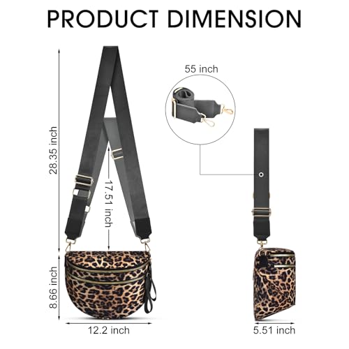 Checkered Nylon Crossbody Bag Bum Bag for Women Mom Large Checkered Fanny Packs with Adjustable Strap - color: Leopard