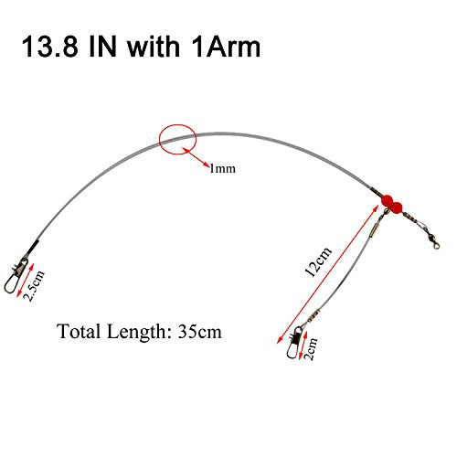 Mono Fishing Leader Rigs with Swivel Snaps Saltwater Surf Fishing Bottom Rigs High Strength Drop Fishing Rig 1 Arm and 2 Arm Nylon Leader Wire Leader Rigging for Lures Bait Hooks - size: 13.8inch with 1 Arm