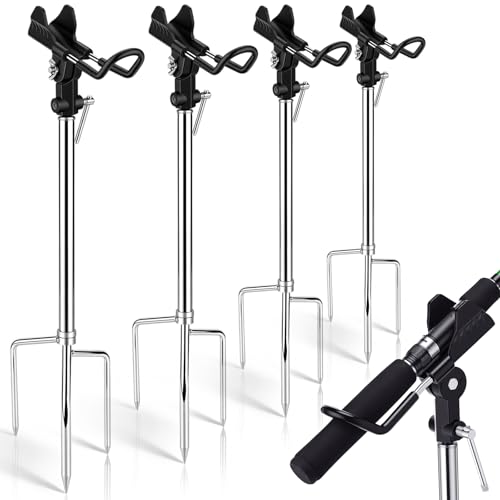 Lounsweer 4 Pcs Fishing Rod Holders 360 ° Adjustable Fishing Pole Holders Multifunctional Stainless Steel Ground Fish Rod Pole Brackets for Detachable Fish Equipment Lakes Rivers Gifts Men - color: Black