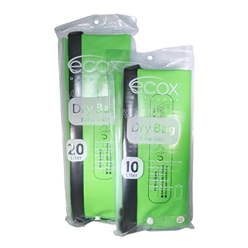 ecox Outdoors Waterproof Dry Bag for Outdoors Activities High Grade 500D PVC Construction Includes Waterproof Phone Case and Side Strap for Easy Carry 20L Green DB20LG