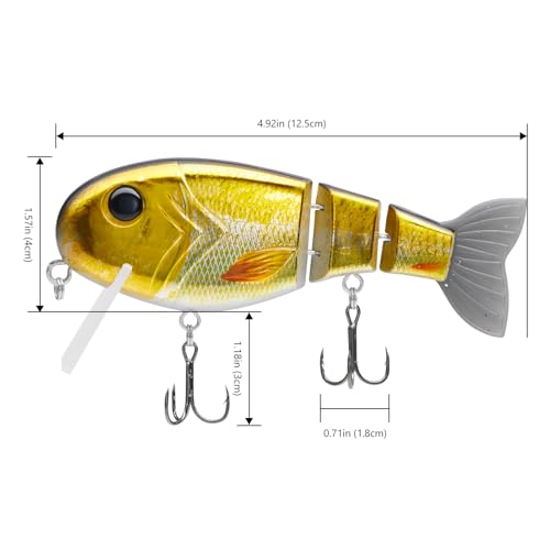 BASSROCK Topwater Fishing Lures for Bass Pike Salmon Floating Swimbait Jointed Crankbait Freshwater Saltwater 4.9in/1.76oz RK1001 - color: Golden Shiner, size: 4.9in/1.76oz