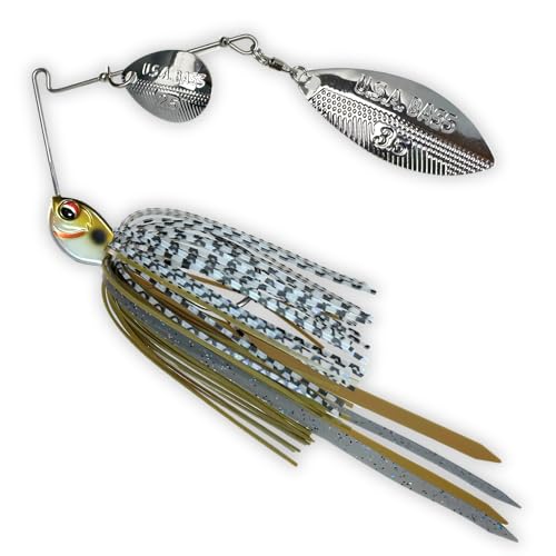 USA BASS Tackle Apache Attack Spinnerbait Type II Largemouth Smallmouth Spotted Bass Premium Fishing Bait Handtied Skirt Custom Blades Heavy Duty Hook New for 2025 - color: Power Gill, size: 1/2oz - Willow/Colorado