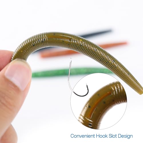 Fishing Soft Plastic Lures - 10pcs Rubber Worms for Fishing Bass, 3.93" Watermelon Color, for Freshwater & Saltwater Fishing - color: Watermelon Slice