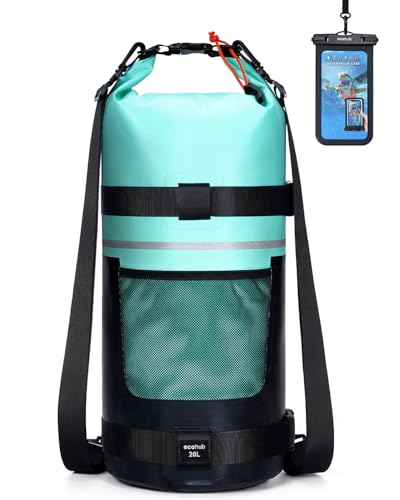 ECOHUB Waterproof Dry Bag for Women Men, 5L/10L/20L Roll Top Lightweight Dry Storage Bag Backpack for Travel Kayaking Hiking Floating with Waterproof Phone Case,Green - color: Green, size: 20L