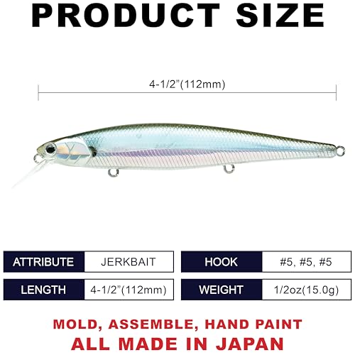 LUCKY CRAFT Slender Pointer 112 MR Fishing Lure, 4.5" Suspending Jerkbait, 4-5 ft Depth, Long Casting, Freshwater Trout and Bass Lures, Bass Fishing Gear and Tournament Hard Bait - color: 410 MH Ghost Minnow