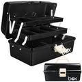 TERGOO 12in Three-Layer Multipurpose Storage Box Organizer Folding Tool Box/Art & Crafts Case/Sewing Supplies Organizer/Medicine Box/Family First Aid Box with 2 Trays (Black)…