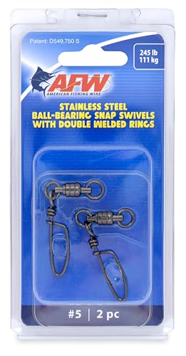 American Fishing Wire Stainless Steel Ball Bearing Snap Swivels with Double Welded Rings - size: 2 pc, #5, 245 lb test, style: 2 Piece