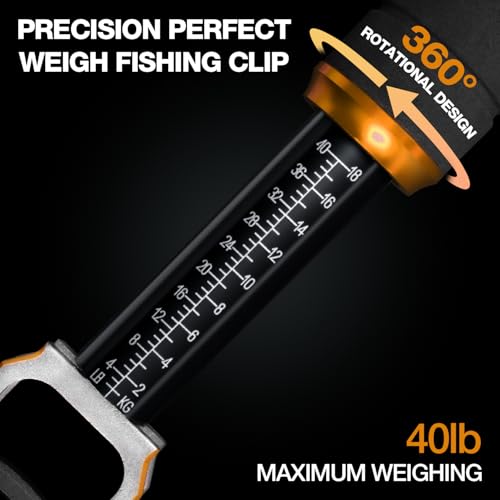Ghosthorn 11" Aluminum Alloy Fish Lip Gripper with Scale - 40lbs Saltwater Fishing Grabber Tool, 360° Swivel Non-Slip Handle, Corrosion-Resistant Fish Holder for Caught Fish, Fish Control Tackle - color: Orange
