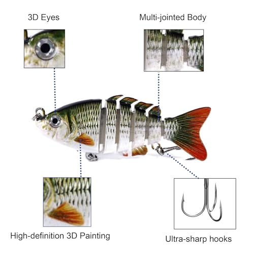 Topwater Swimbait Lures for Bass, Trout, Crappie, Pike, Walleye - Lifelike Action Freshwater Saltwater Artificial Fishing Bait with Storage Box