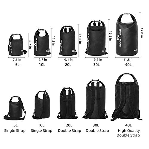 ROCK CLOUD Dry Bag Waterproof 20L Dry Sack for Kayaking Rafting Boating Beach Surfing Swimming Canoe Camping Hiking Fishing Ski, Black - color: Black, size: 20L