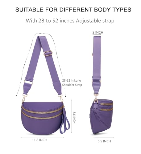Pure Colour Crossbody Bum Bags for Women Spacious Checkered Cross body Bag Nylon Trendy Fanny Pack for Travel - color: Cloudy Purple