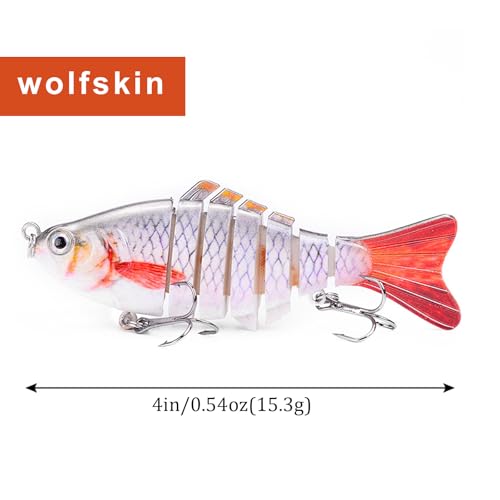 WOLFSKIN Fishing Topwater Lures Set for Bass Trout 3pcs 4in Multi Jointed Swimbaits Slow Sinking Fishing Baits Kit Lifelike Swimming Fish Freshwater, Saltwater (3pcs)
