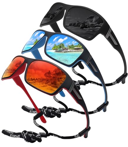 STORYCOAST Polarized Sports Sunglasses for Men Women Unbreakable Frame Cycling Fishing Driving - color: 3pack-black+red+blue