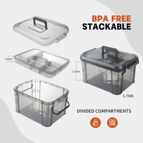 HEY FOLY 15qt Medicine Organizer Storage Box with Tray, Plastic First Aid Box Empty, Thickened Medicine Container Chest, Multipurpose Medical Case with Labels, Grey Medicine Caddy - color: Grey