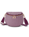 Trendy Woven Checkered Crossbody Bum Bag for Women，PU Leather Checkered Purse Fanny Packs Belt Bag (Woven Bum Bag - Wine Red White) - color: Woven Bum Bag - Wine Red White