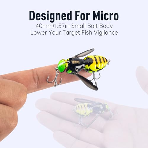 Kingdom Wasp Crawl Bait Insect Bionic Floating Fishing Lures Swimbaits Hard Artificial Baits Lure Freshwater and Saltwater Bass Carp Pike Walleye Fishing ABS Material Carbon Steel Three Book Hook - color: Set1, size: 6.6g