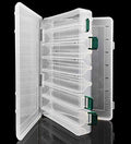 Double-Sided Fishing Lure Hook Tackle Box Visible Hard Plastic Clear Fishing Lure Bait Squid Jig Minnows Hooks Accessory Storage Case Container (Clear-14 Slots) - color: Clear-14 Slots