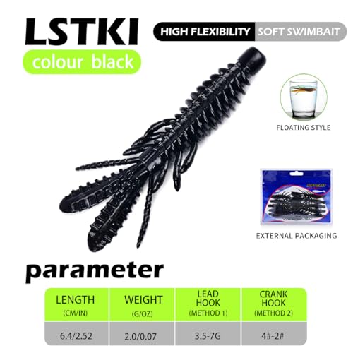 10 Pcs Soft Swimbait Lures, 6.4cm/2.5in Shrimp Shape Soft Plastic Fishing Lures Kit, Bass Fishing Lure Swim Baits with 5 Color, for Fishing Trout, Crappie, Bass, Redfish, Freshwater, Saltwater - color: Black, size: 2.5 inch