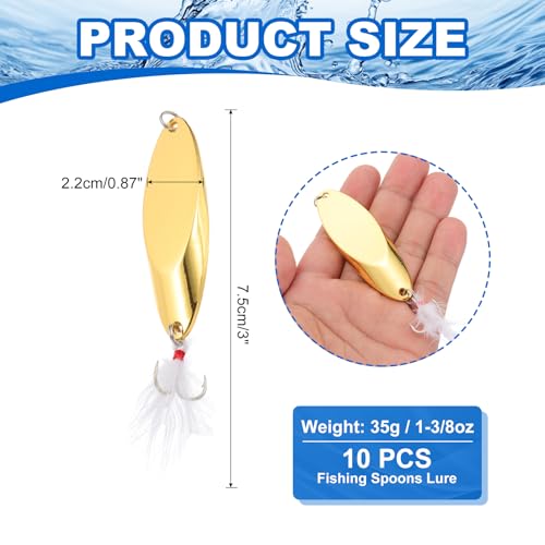 PATIKIL Fishing Spoons, Fishing Lures Casting Spoon Treble Hooks Jigs Hard Metal Spinner Baits for Freshwater Saltwater Salmon - color: Gold Tone, size: 1-3/8 oz