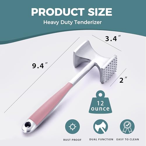 KITEXPERT Meat Tenderizer Hammer with Comfortable-Grip Handle, Dual-side Mallet for Kitchen, Heavy Duty Pounder For Tenderizing Steak, Beef and Fish, Pink - color: Pink