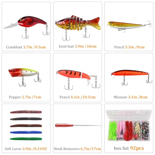 104PCS Fishing Lures Kit, Fishing Gear & Accessories with Premium Gift Box | Glide Bait , Hooks,Weights, Fish Hook Remover,Hard & Soft Baits for Bass Trout Pike Salmon for Dad - style: 6a